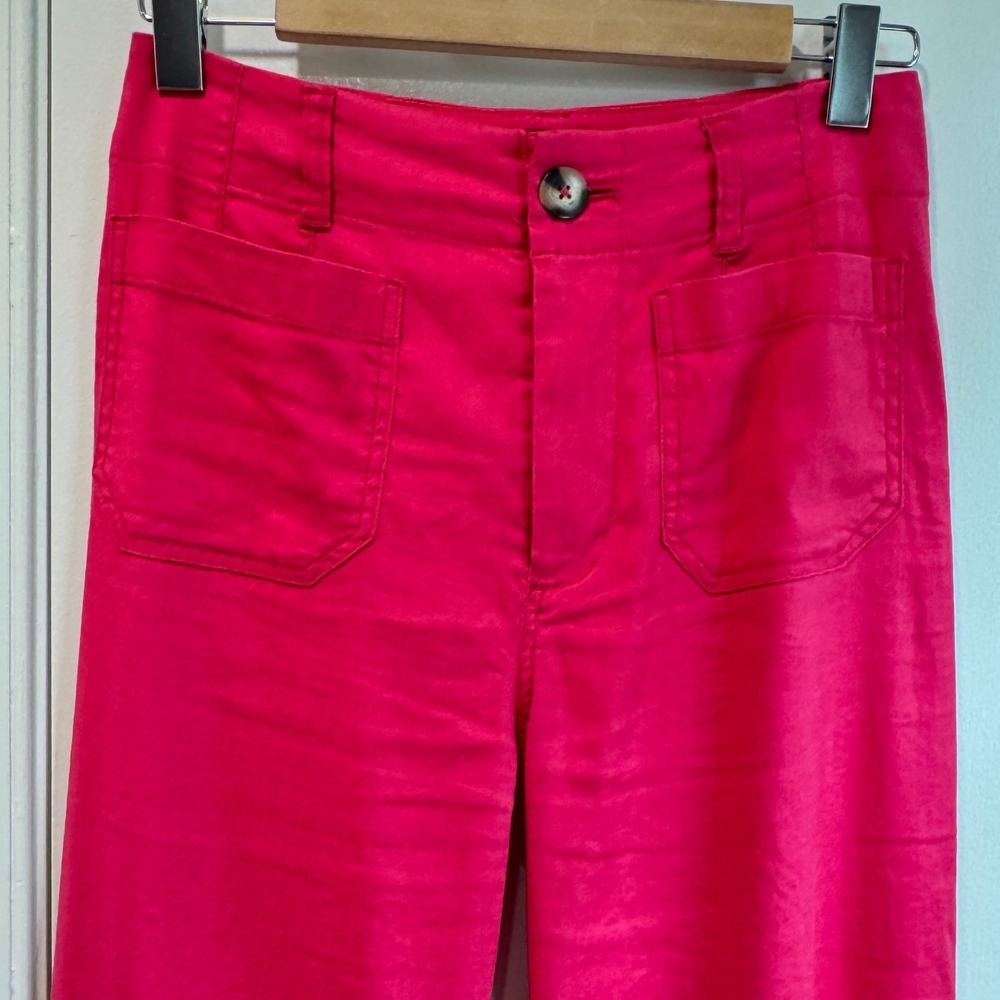 Maeve Anthropologie The Colette Pink Linen Blend Wide Leg Cropped Pants Size 26 - Picture 4 of 8